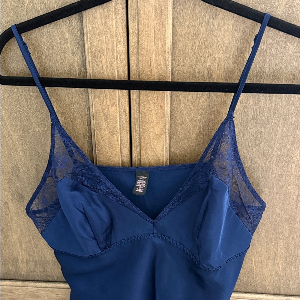 Victoria's Secret Satin Navy Lace Trim Intimate Lingerie Slip Dress